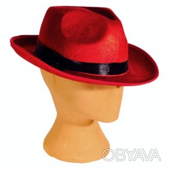  Червоний гангстерський капелюх карнавальний 10-304RD-BLK 
 Модель "Борсаліно" т. . фото 1