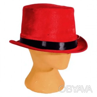  Шляпа "Красный Цилиндр" с черной лентой карнавальная. 9-153RD-BLK Цилиндр- евро. . фото 1