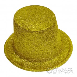  Шляпа "Золотистый блестящий Цилиндр" пластик 15-102GL Яркий головной убор в сти. . фото 1
