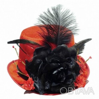  Шляпа Цветочный принц 18-948RD-BLK Карнавальный цилиндр с композицией из цветов. . фото 1