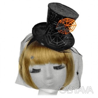  Шляпка Дита с пауком на Halloween 18-1011BLK-OR 
 Оригинальный цилиндр на обруч. . фото 1