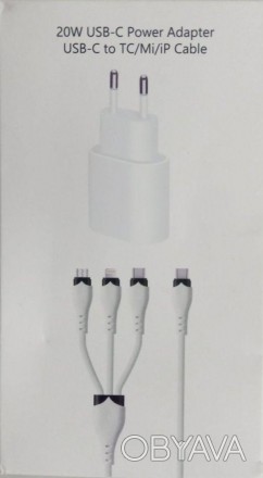 Комплект блок питания + тройной кабель.
Блок питания 20W USB-С Power Adapter
Тро. . фото 1