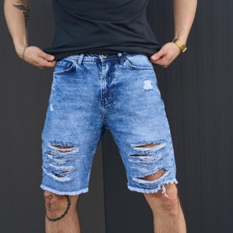 Джинсовые шорты для мужчин темно-синие, модные летние мужские шорты рваные 
Мужс. . фото 2