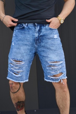 Джинсовые шорты для мужчин темно-синие, модные летние мужские шорты рваные 
Мужс. . фото 3