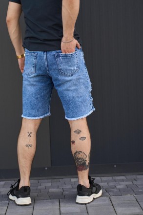 Джинсовые шорты для мужчин темно-синие, модные летние мужские шорты рваные 
Мужс. . фото 4
