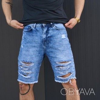 Джинсовые шорты для мужчин темно-синие, модные летние мужские шорты рваные 
Мужс. . фото 1