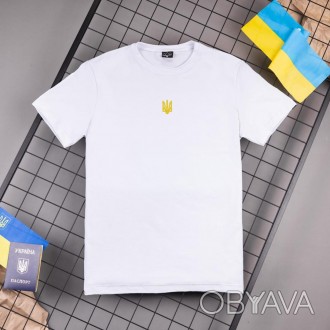 Чоловіча патріотична футболка Pobedov Peremoga з принтом Герб бавовняна з україн. . фото 1
