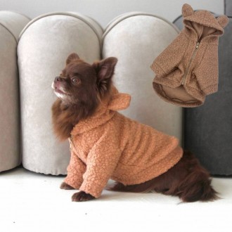 Теплая модная одежда для собак свитер повседневный толстовка баранчик бежевая с . . фото 6