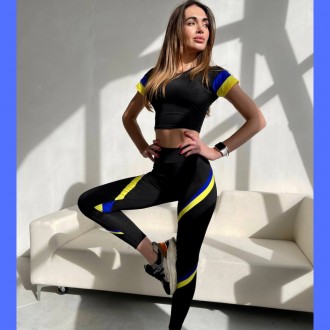 Женский спортивный костюм футболка-топ и лосины для фитнеса, йоги, танцев патрио. . фото 2