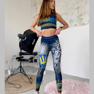 Женский спортивный костюм футболка-топ и лосины для фитнеса, йоги, тренировок па. . фото 1