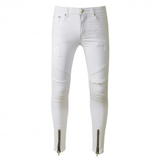 Стильные зауженые джинсы "Fashion casual" c элементами винтажных складок, дырок . . фото 5