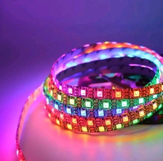 Светодиодная "пиксельная" разноцветная лента 5В со светодиодами SMD5050 и чипами. . фото 3