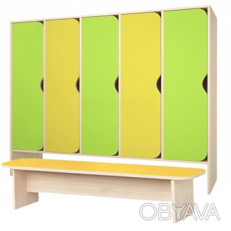 Шкаф для одежды 5-ти секционный с лавочкой ST-028-2 предназначен для дошкольных . . фото 1