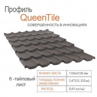 1-тайловий профіль QueenTile® Black — унікальний формат композитної черепиці, що. . фото 3
