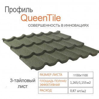  QueenTile® Green композитна черепиця Україна. - Унікальний формат Це три хвилі . . фото 3
