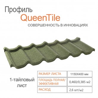 1-тайловый профиль QueenTile® Green - формат композитной черепицы, представляющи. . фото 2