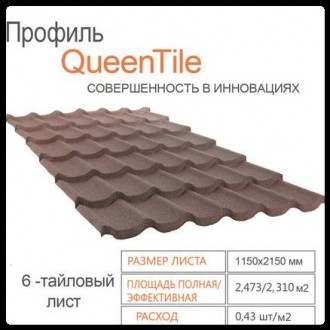 Композитна черепиця QUEENTILE — STANDARD 6 tiles — Квінтайл стандарт виробництва. . фото 2