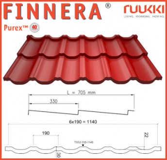 Модульная металлочерепица RUUKKI Finnera. 0,52 мм. цена за 1 лист 
Mеталлочерепи. . фото 3