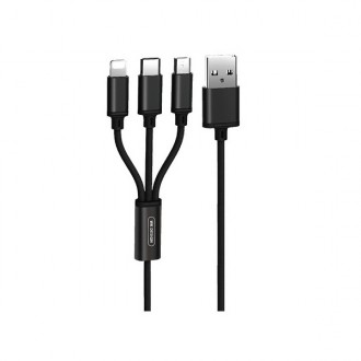 Combo 3-в-1 кабель WK WDC-091th Type-C/Lightning/MicroUSB-USB 2,8А 1,15м чорний. . фото 3