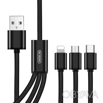 Combo 3-в-1 кабель WK WDC-091th Type-C/Lightning/MicroUSB-USB 2,8А 1,15м чорний. . фото 1