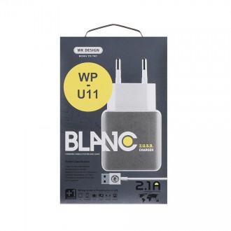 WK WP-U11m Blanc Мережевий зарядний пристрій з 2 USB-роз'ємами, виготовлений з я. . фото 3