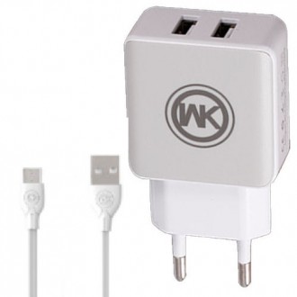 WK WP-U11m Blanc Мережевий зарядний пристрій з 2 USB-роз'ємами, виготовлений з я. . фото 2