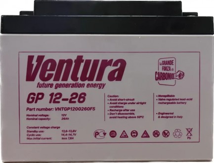 Аккумуляторная батарея 12В/26Ач Ventura GP 12-26
 
Ventura GP 12-26 - аккумулято. . фото 2