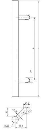 Дверная ручка скоба Wala P45 М304 Ø40 45° односторонняя (крепление - пластина) н. . фото 4