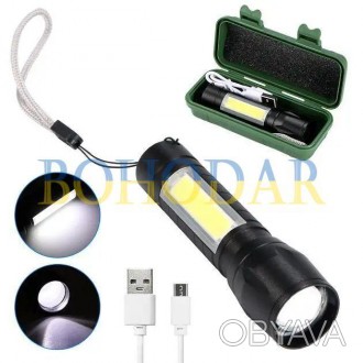 Фонарик фонарь карманный X-BALOG BL-511 COP-15800W маленький USB LED COB БОКОВЫЙ. . фото 1