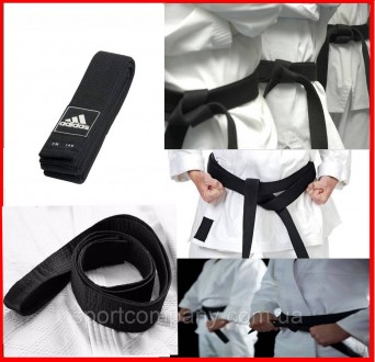 Пояс для кимоно Black Belt черный ADIDAS для тхекводо боевых единоборств одежда,. . фото 2