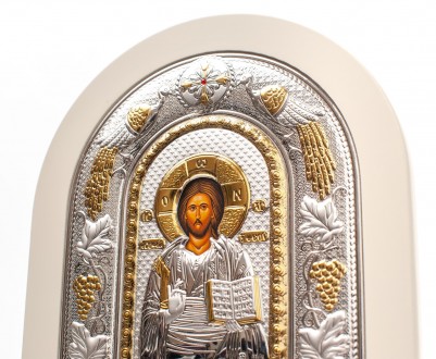 Гречемкая Серебрянапя Икона "Иисус Христос Спасител" 
 на белом дереве
серия ико. . фото 4