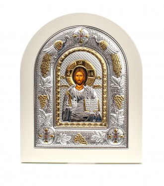 Гречемкая Серебрянапя Икона "Иисус Христос Спасител" 
 на белом дереве
серия ико. . фото 2
