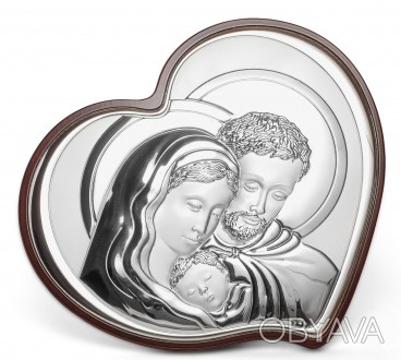 Серебряная икона Святая Семья 9.5х12.5см в форме сердца
 
 Серебряный оклад сдел. . фото 1