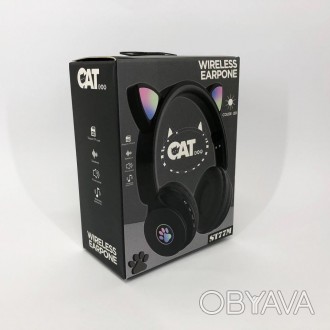Беспроводные наушники ST77 LED со светящимися кошачьими ушками. LO-971 Цвет: чер