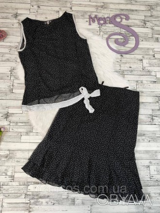 Женский летний костюм S&К блуза и юбка чорного цвета в белый горох 
Состояние: б. . фото 1