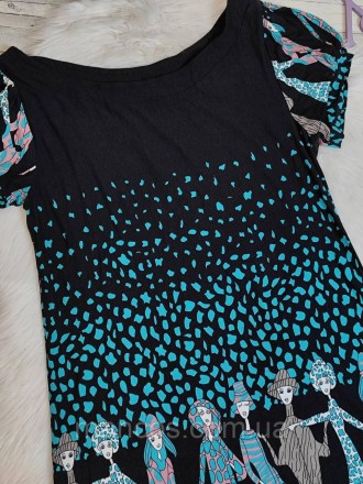 Женское летнее платье чёрное с бирюзовым принтом Модницы трикотаж 
Состояние: б/. . фото 6