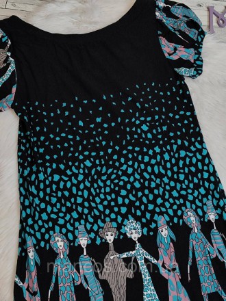 Женское летнее платье чёрное с бирюзовым принтом Модницы трикотаж 
Состояние: б/. . фото 3