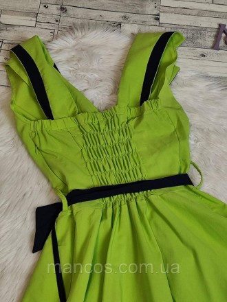 Женское летнее платье салатового цвета с поясом с отложным воротником спинка рез. . фото 6