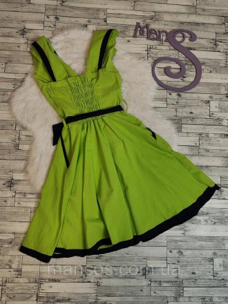 Женское летнее платье салатового цвета с поясом с отложным воротником спинка рез. . фото 5