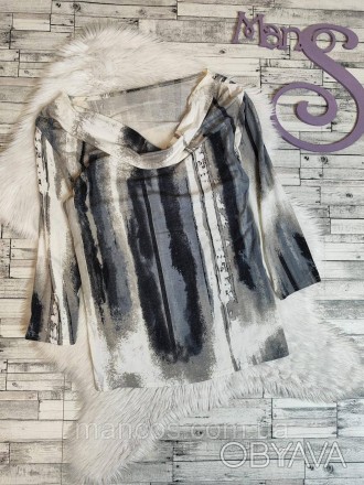 Женская блуза серого цвета с принтом трикотаж рукав три четверти 
Состояние: б/у. . фото 1