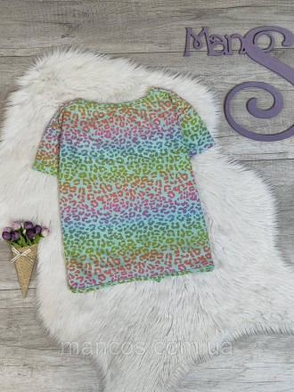 Детская футболка Yek для девочки с разноцветным леопардовым принтом с пайетками . . фото 3