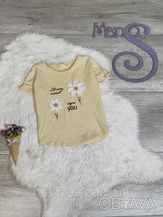 Детская футболка Reserved для девочки светло жёлтого цвета с ромашками Размер 12