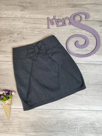 Детская юбка Sly для девочки серого цвета с мелким принтом гусиные лапки Размер