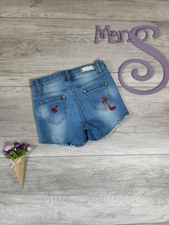 Детские джинсовые шорты Merkiato для девочки голубого цвета с вышивкой 
Состояни. . фото 4