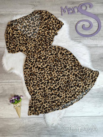Женское летнее платье коричневого цвета с леопардовым принтом 
Состояние: б/у, в. . фото 1