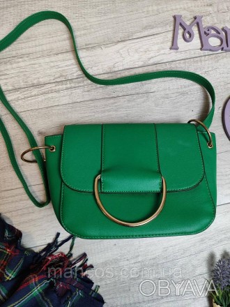 Женская кожаная сумка кросс боди  зелёная фурнитура золотистого цвета