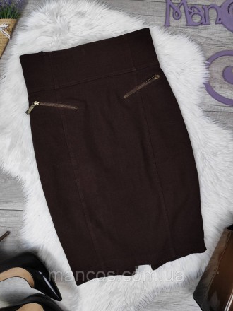 Женская юбка карандаш с молнией TRG коричневый цвет широкий пояс 
Состояние: б/у. . фото 6
