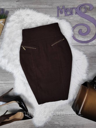 Женская юбка карандаш с молнией TRG коричневый цвет широкий пояс 
Состояние: б/у. . фото 2