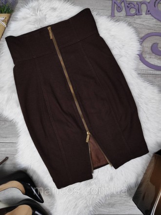 Женская юбка карандаш с молнией TRG коричневый цвет широкий пояс 
Состояние: б/у. . фото 7