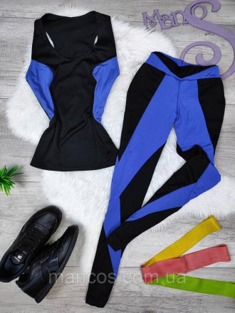 Спортивный костюм майка и лосины черные с синими вставками 
Состояние: б/у, в от. . фото 2
